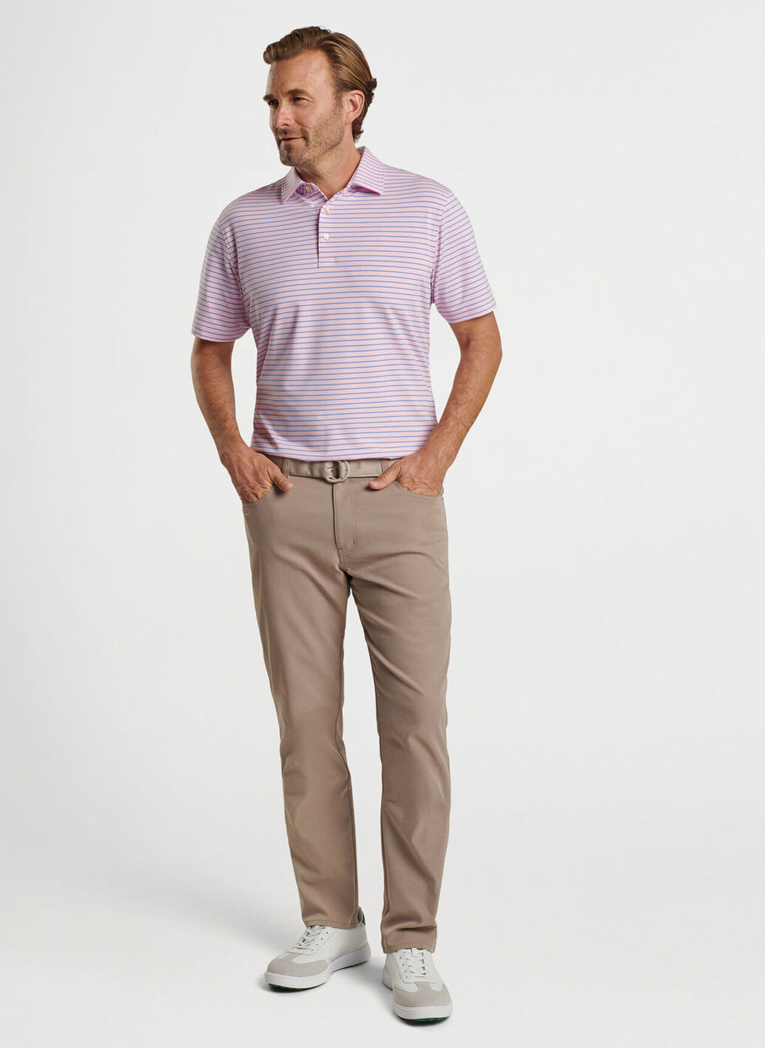 Peter Millar Mens Classic Fit Drum Performance Polo - PALMER PINK