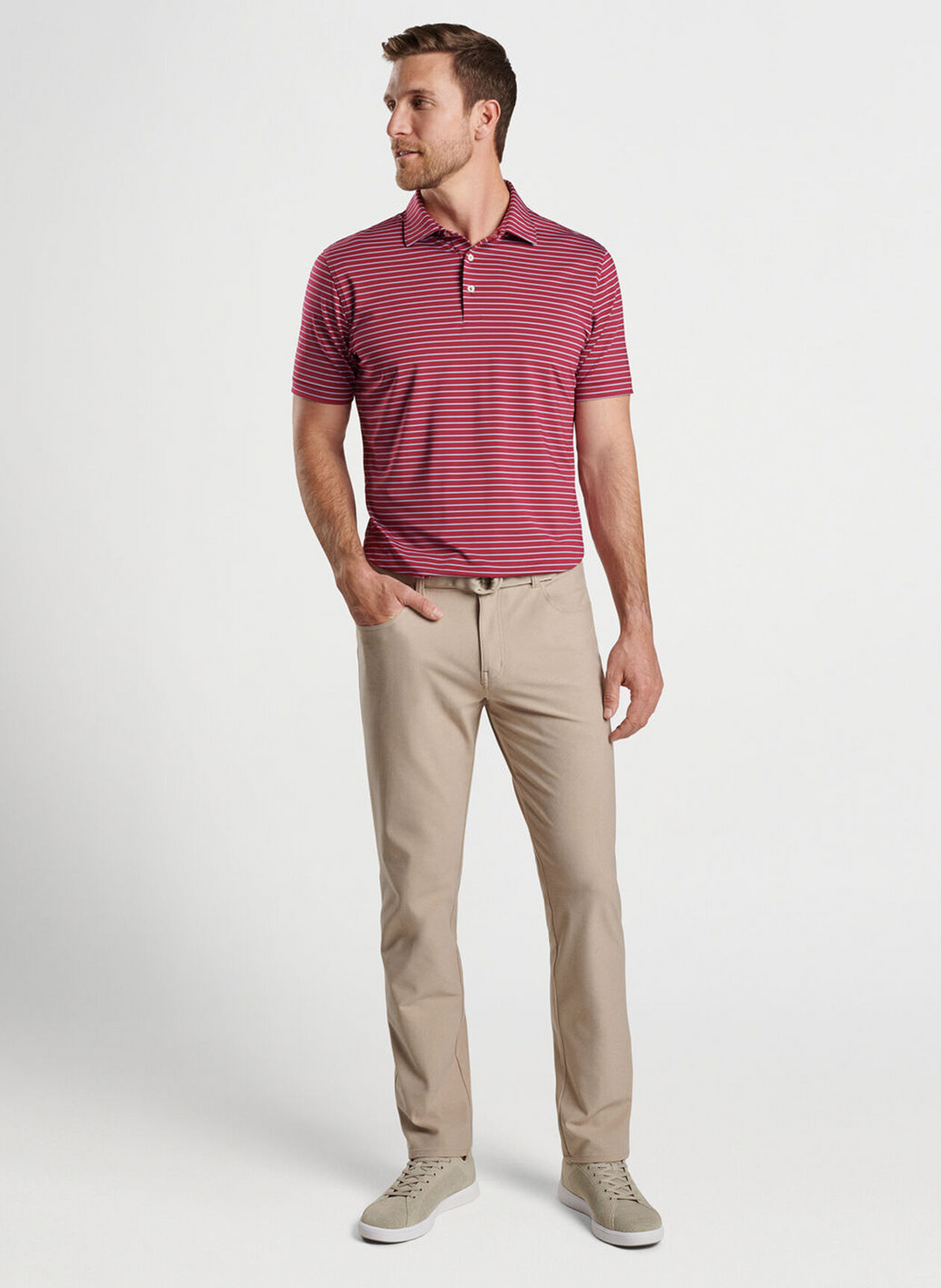 Peter Millar Mens Classic Fit Drum Performance Polo - POMEGRANATE