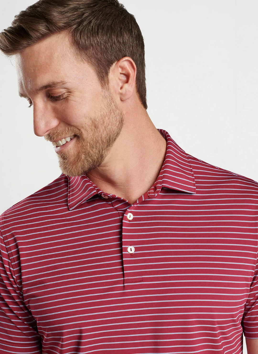 Peter Millar Mens Classic Fit Drum Performance Polo - POMEGRANATE