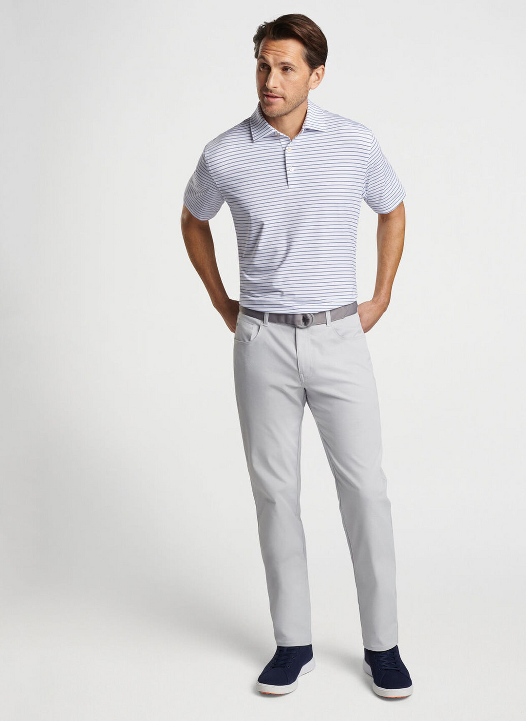 Peter Millar Mens Classic Fit Drum Performance Polo - WHITE