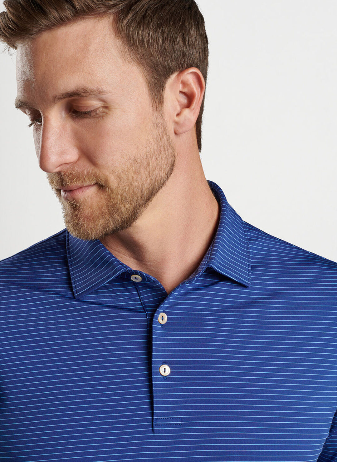 Peter Millar Mens CLassic Fit Hemlock Performance Jersey Polo - Sean Self Collar - SPORT NAVY