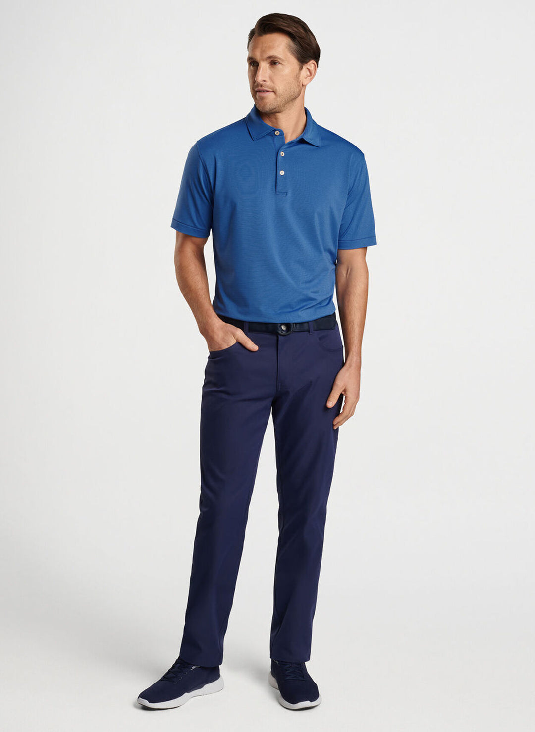 Peter Millar Mens Classic Fit Jubilee Performance Jersey Polo - Sean Self Collar - SPORT NAVY