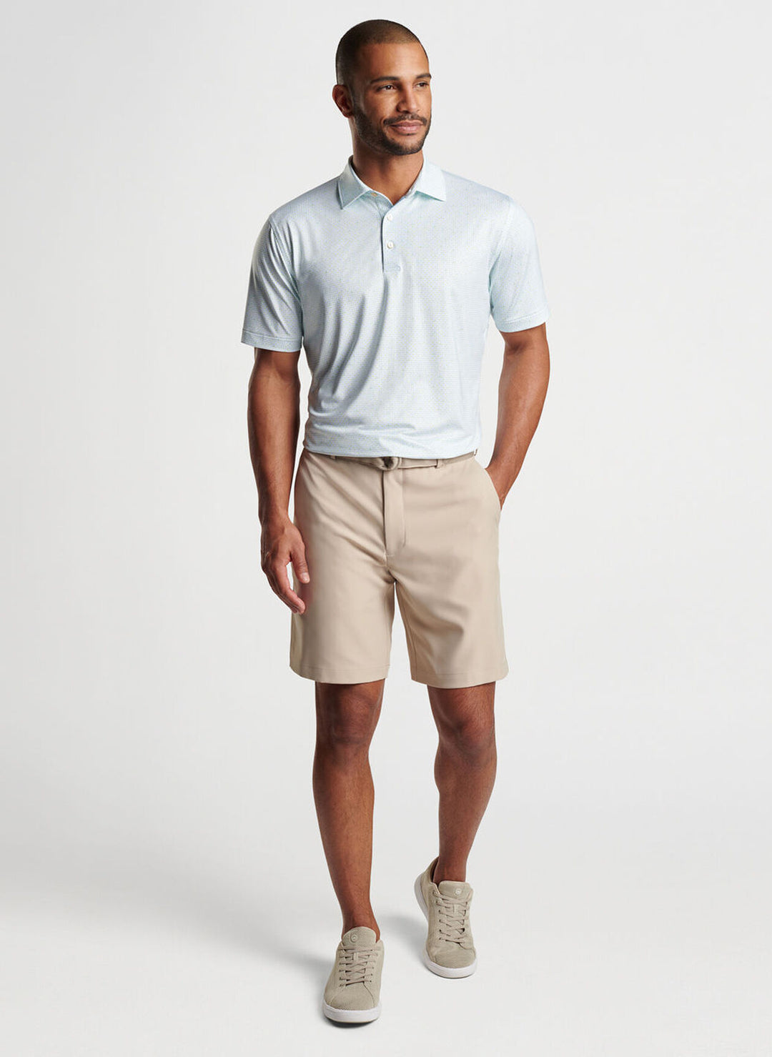 Peter Millar Mens Classic Fit The Bees Knees Performance Jersey Polo - Sean Self - WHITE/SPRITZER