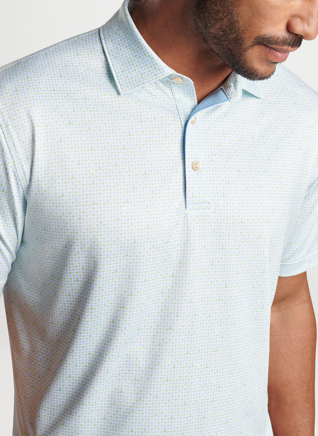 Peter Millar Mens Classic Fit The Bees Knees Performance Jersey Polo - Sean Self - WHITE/SPRITZER