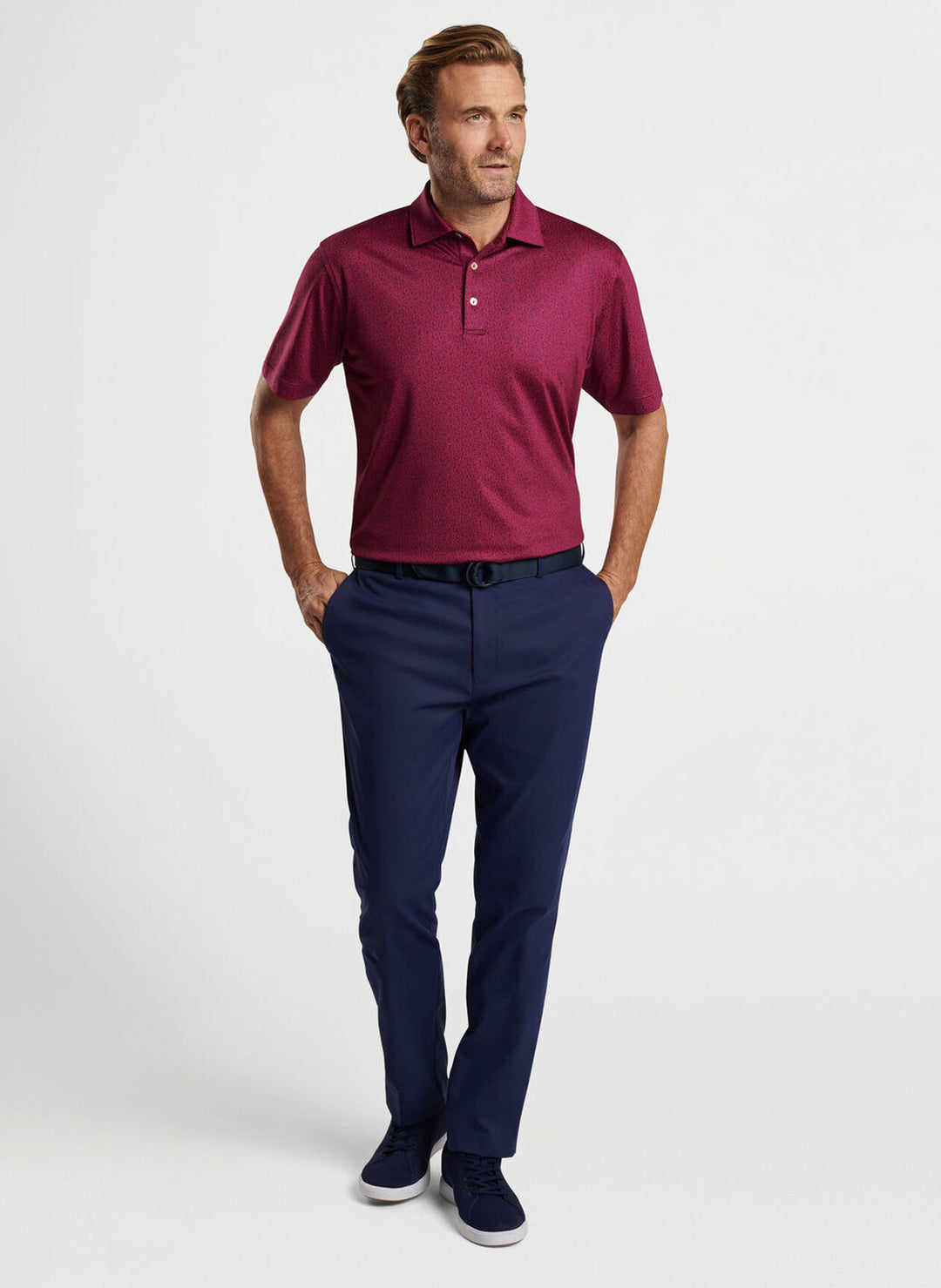 Peter Millar Mens Classic Fit Beer Garden Performance Jersey Polo - POMEGRANATE