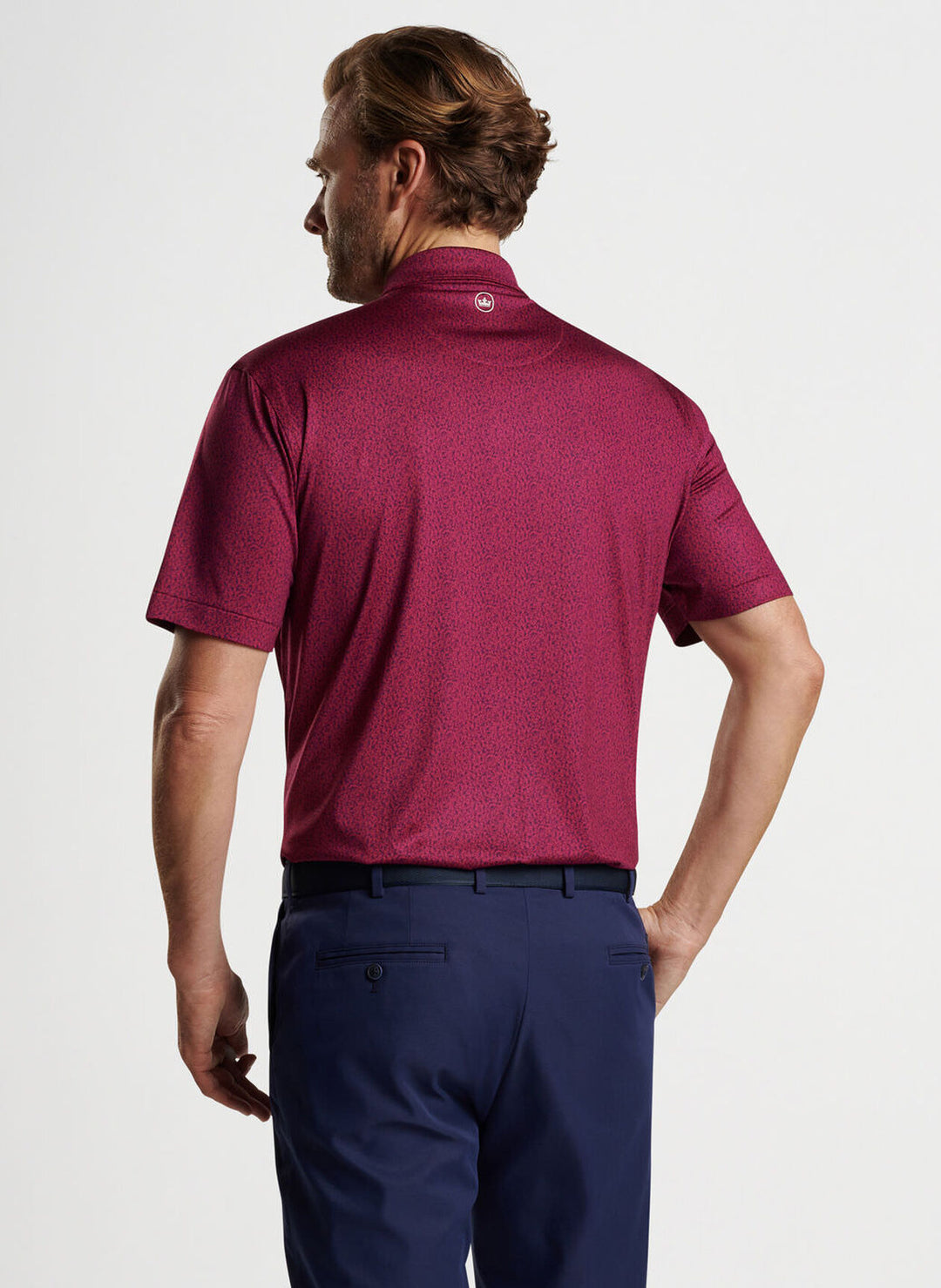 Peter Millar Mens Classic Fit Beer Garden Performance Jersey Polo - POMEGRANATE