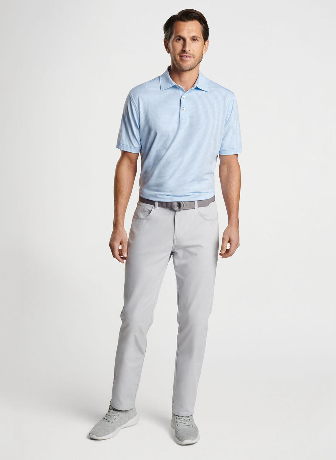 Peter Millar Mens Classic Fit Hanover Performance Jersey Polo - Sean Self Collar - CYAN