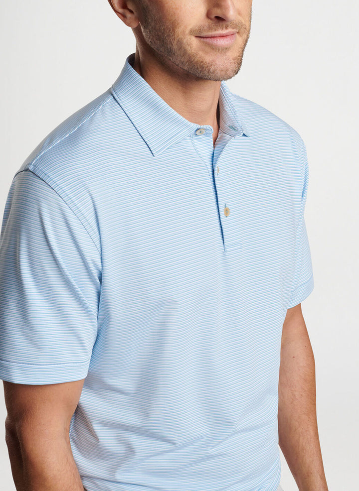 Peter Millar Mens Classic Fit Hanover Performance Jersey Polo - Sean Self Collar - CYAN