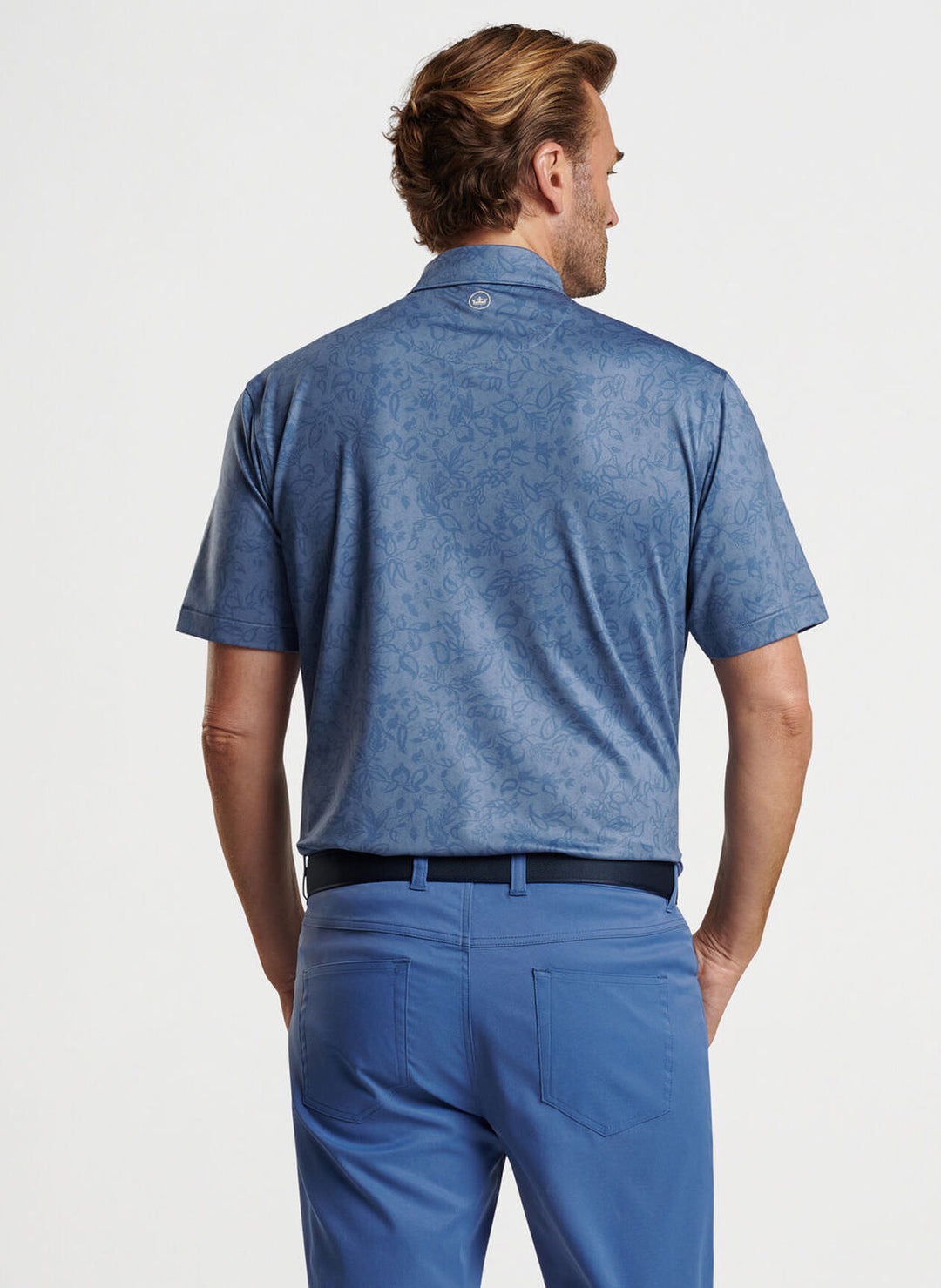 Peter Millar Mens Classic Fit Carrow Botanical Performance Jersey Polo - ASTRAL BLUE