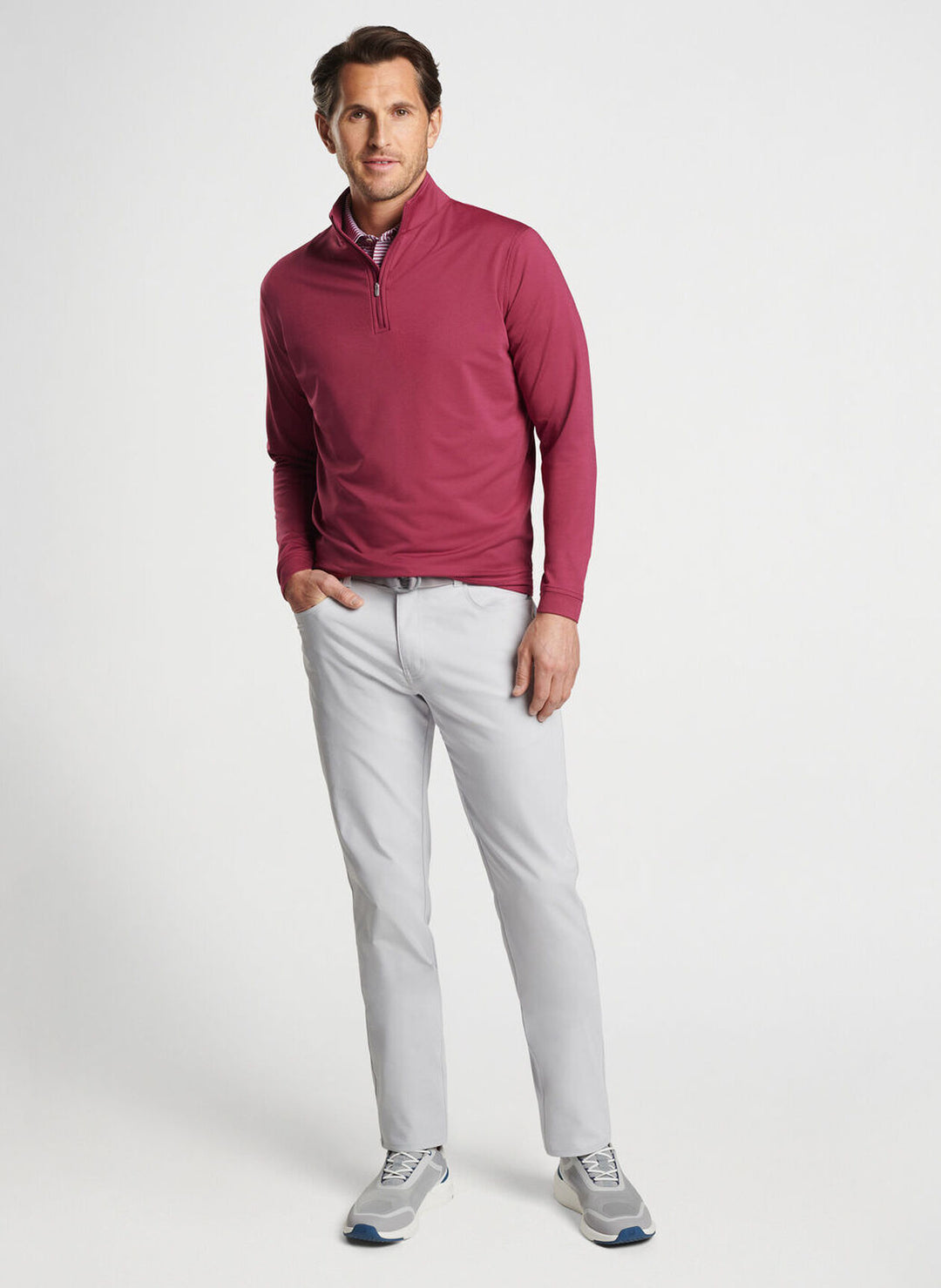 Peter Millar Mens Classic Fit Perth Melange Performance Quarter-Zip - POMEGRANATE