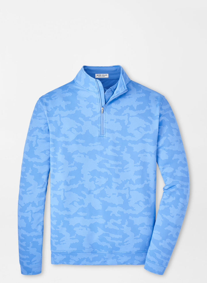 Peter Millar Mens Classic Fit Perth Camo Performance Quarter-Zip - LIBERTY BLUE