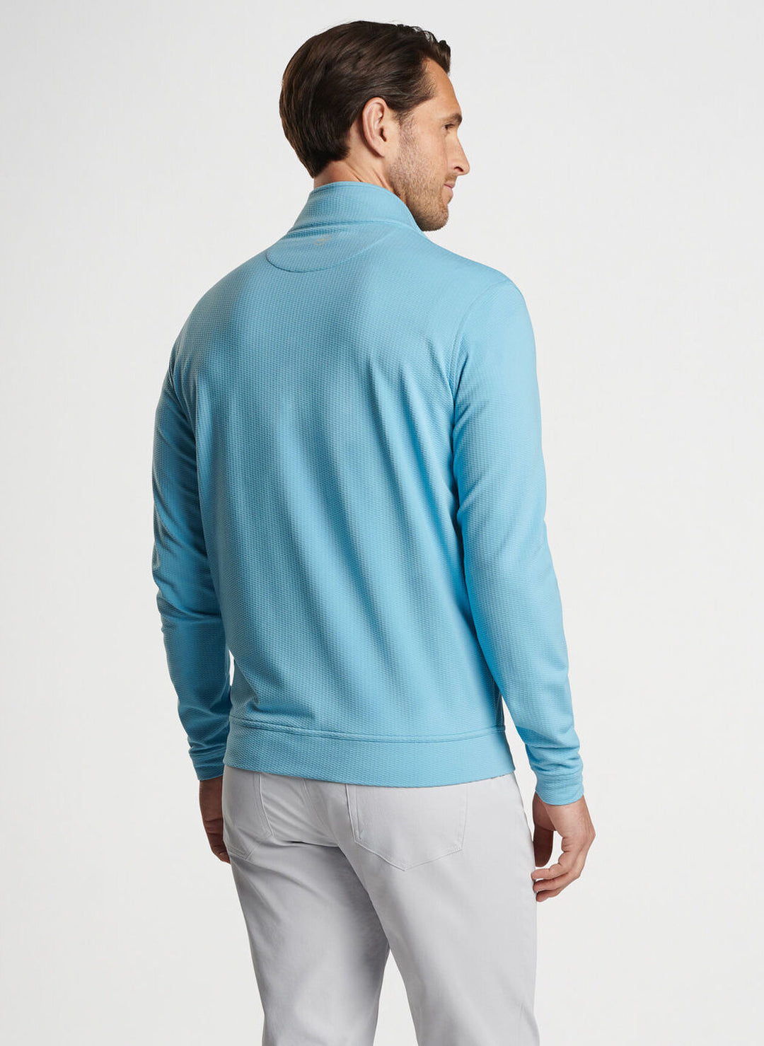 Peter Millar Mens Classic Fit Perth Oval Stitch Performance Quarter-Zip - CYAN