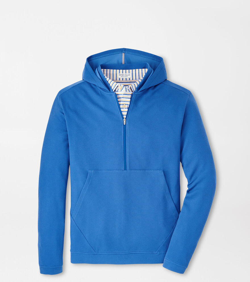 Peter Millar Mens Classic Fit Grid Performance Half-Zip Hoodie - MAKO BLUE