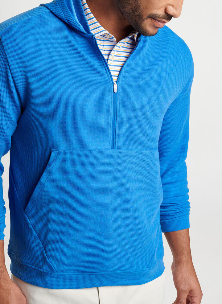 Peter Millar Mens Classic Fit Grid Performance Half-Zip Hoodie - MAKO BLUE