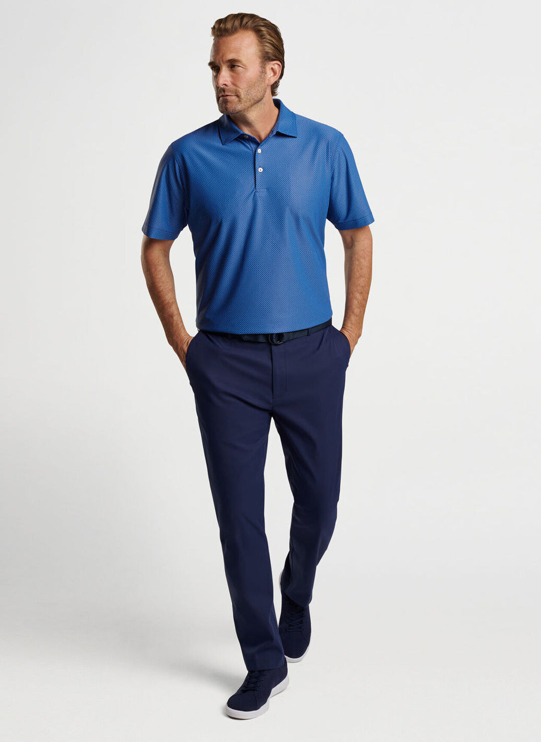 Peter Millar Mens Classic Fit Cumberland Geo Performance Mesh Polo - SPORT NAVY