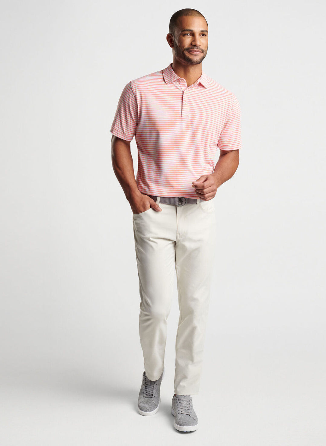 Peter Millar Mens Classic Fit Dellroy Performance Mesh Polo - GRAPEFRUIT