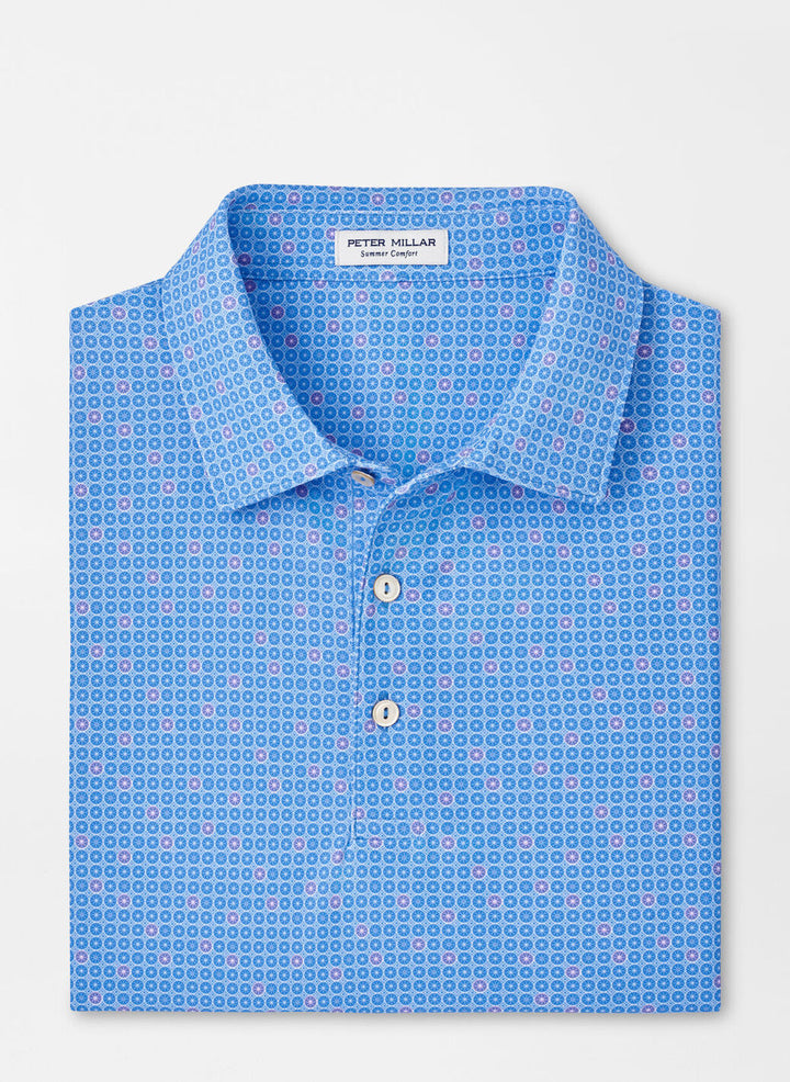 Peter Millar Mens Classic Fit Spokes Performance Mesh Polo - Sean Self Collar - LIBERTY BLUE