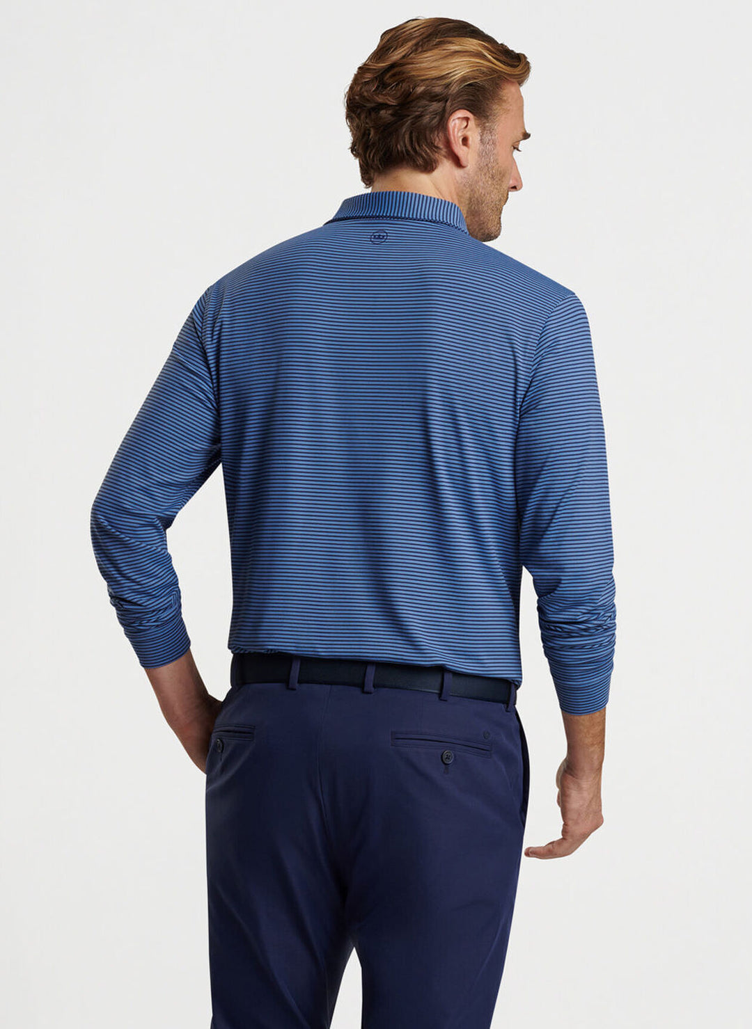 Peter Millar Mens Classic Fit Lyons Performance Jersey Long-Sleeve Polo - Edwin - ASTRAL BLUE