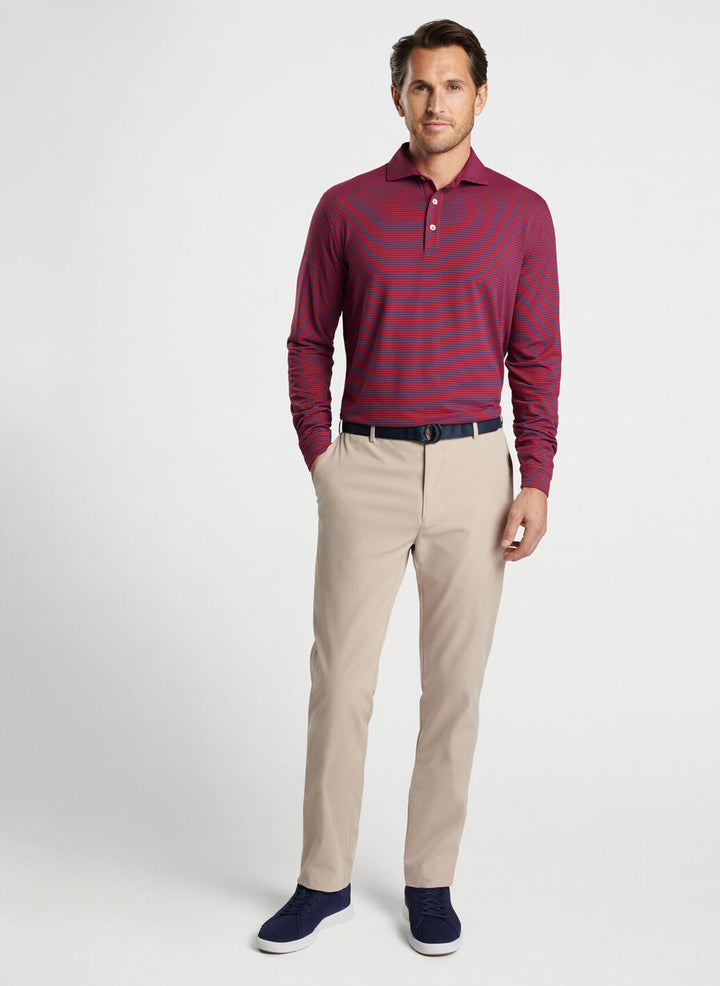 Peter Millar Mens Classic Fit Lyons Performance Jersey Long-Sleeve Polo - Edwin - POMEGRANATE