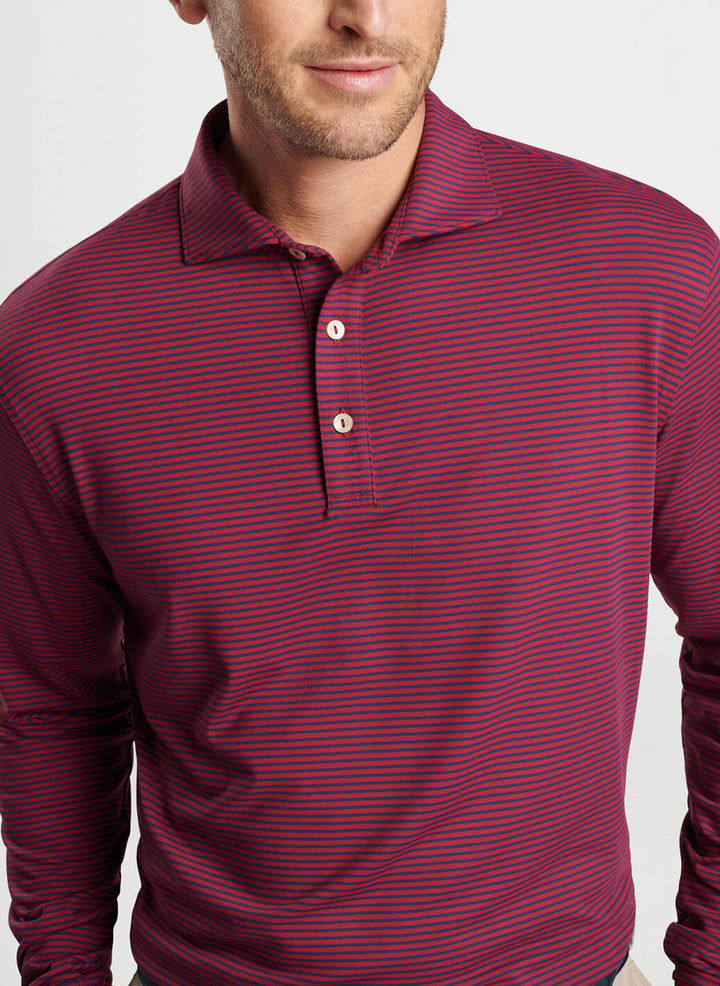 Peter Millar Mens Classic Fit Lyons Performance Jersey Long-Sleeve Polo - Edwin - POMEGRANATE