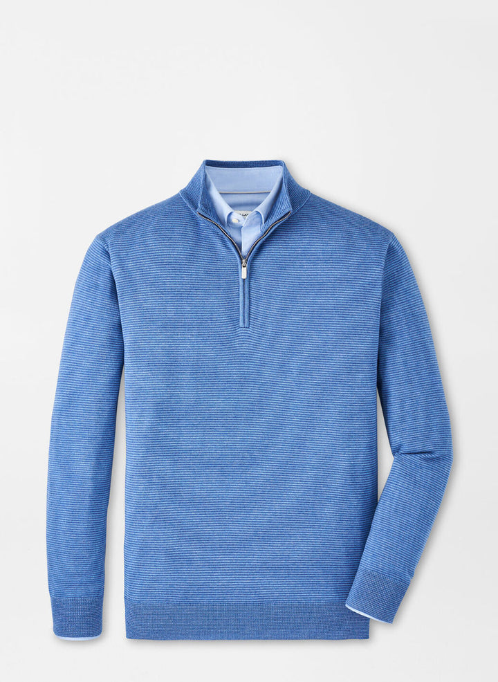 Peter Millar Mens Classic Fit Canton Stripe Quarter Zip Sweater - OCEAN BLUE