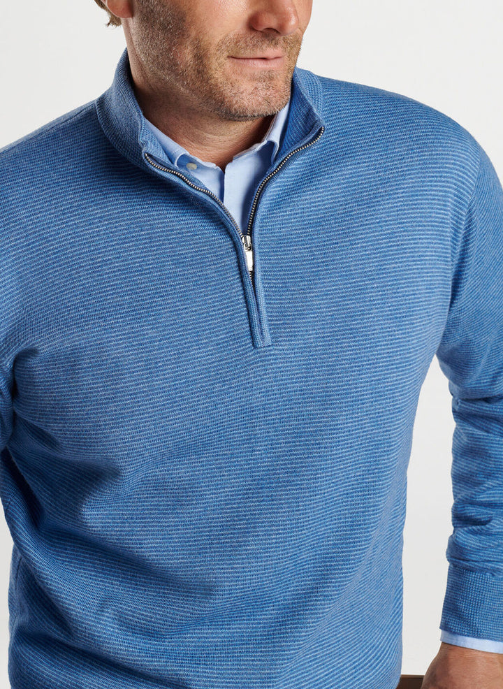 Peter Millar Mens Classic Fit Canton Stripe Quarter Zip Sweater - OCEAN BLUE