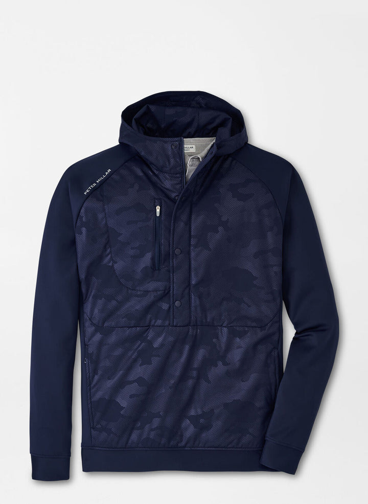 Peter Millar Mens Classic Fit Pursuit Half Snap Hoodie - NAVY