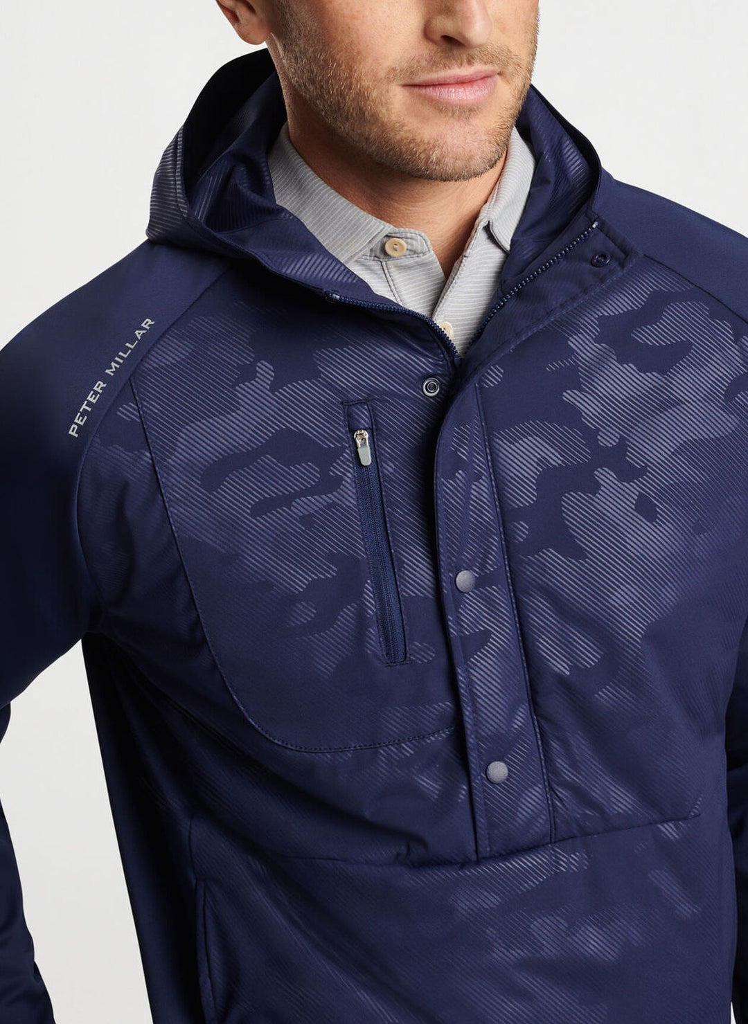 Peter Millar Mens Classic Fit Pursuit Half Snap Hoodie - NAVY