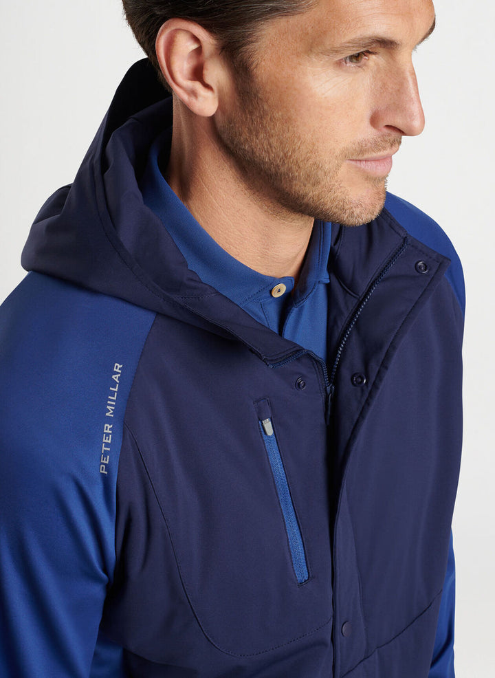 Peter Millar Mens Classic Fit Weld Half Snap Hoodie - SPORT NAVY/NAVY