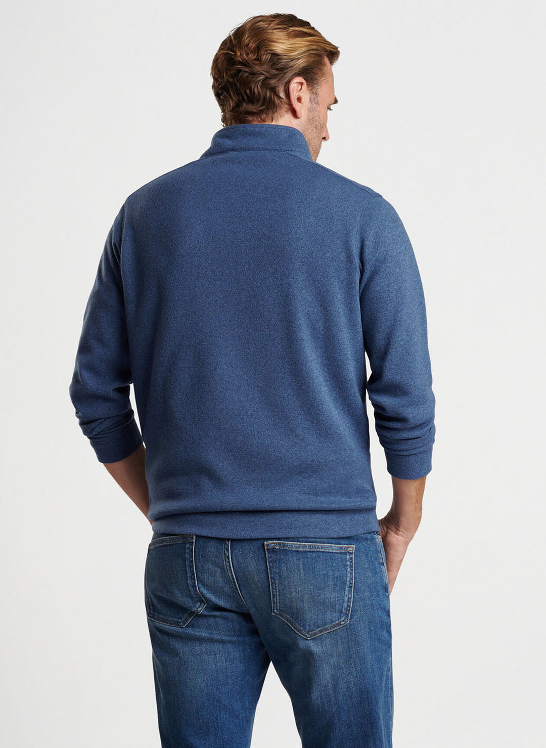 Peter Millar Mens Classic Fit Crown Sweater Fleece Quarter-Zip - OCEAN BLUE