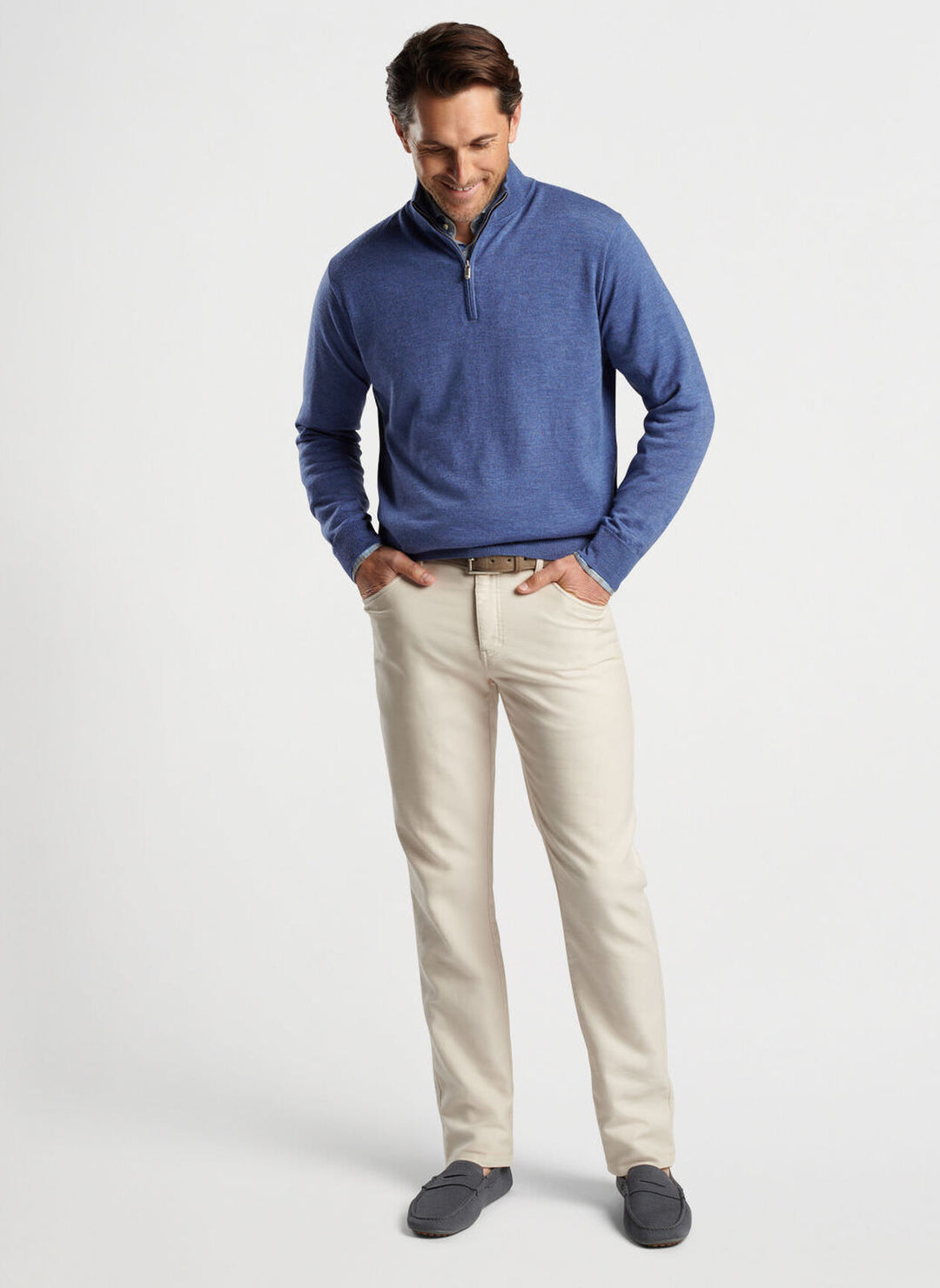 Peter Millar Mens Classic Fit Autumn Crest Quarter-Zip - OCEAN BLUE