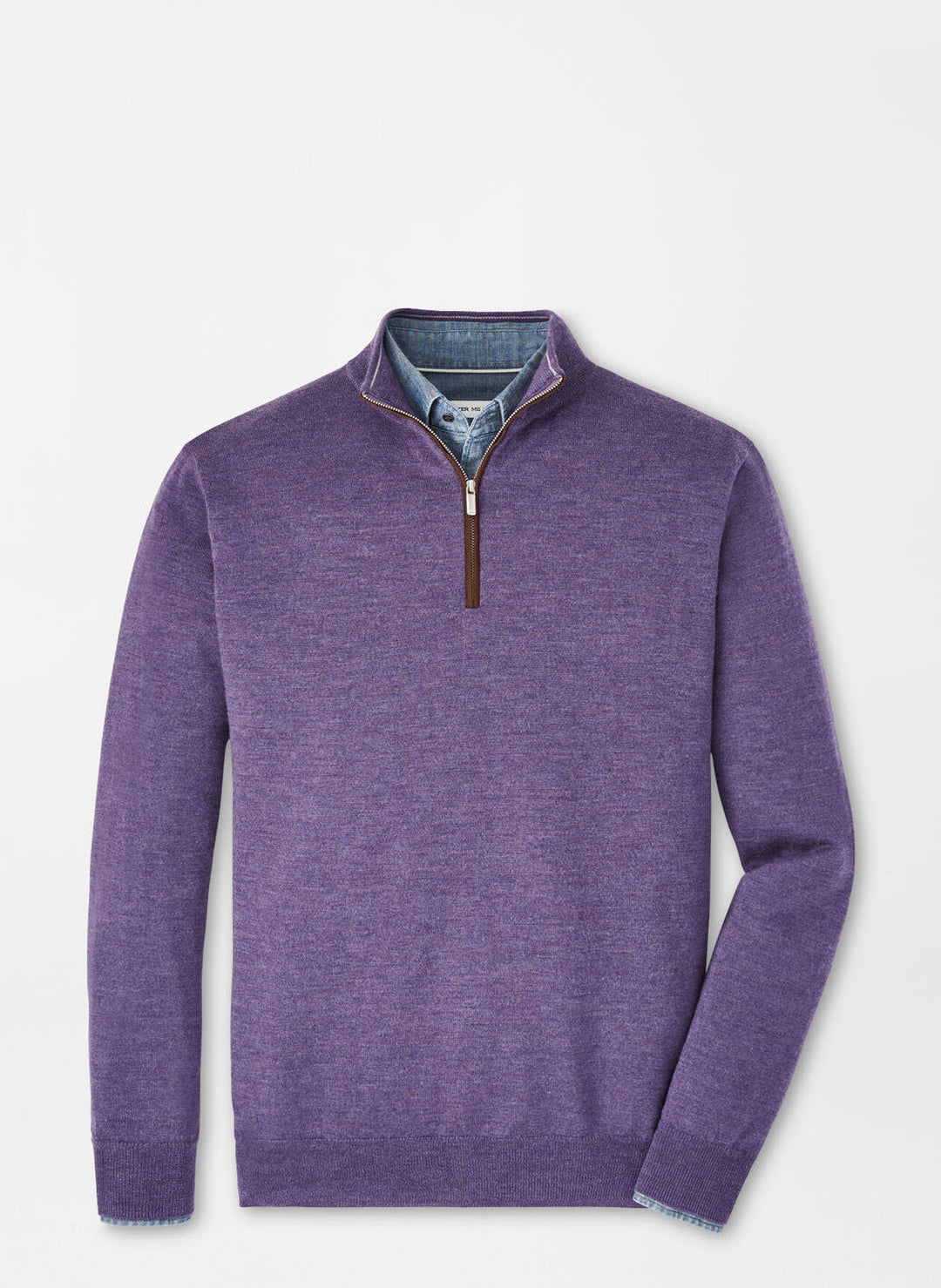 Peter Millar Mens Classic Fit Autumn Crest Suede Trim Quarter-Zip - MIDNIGHT PURPLE