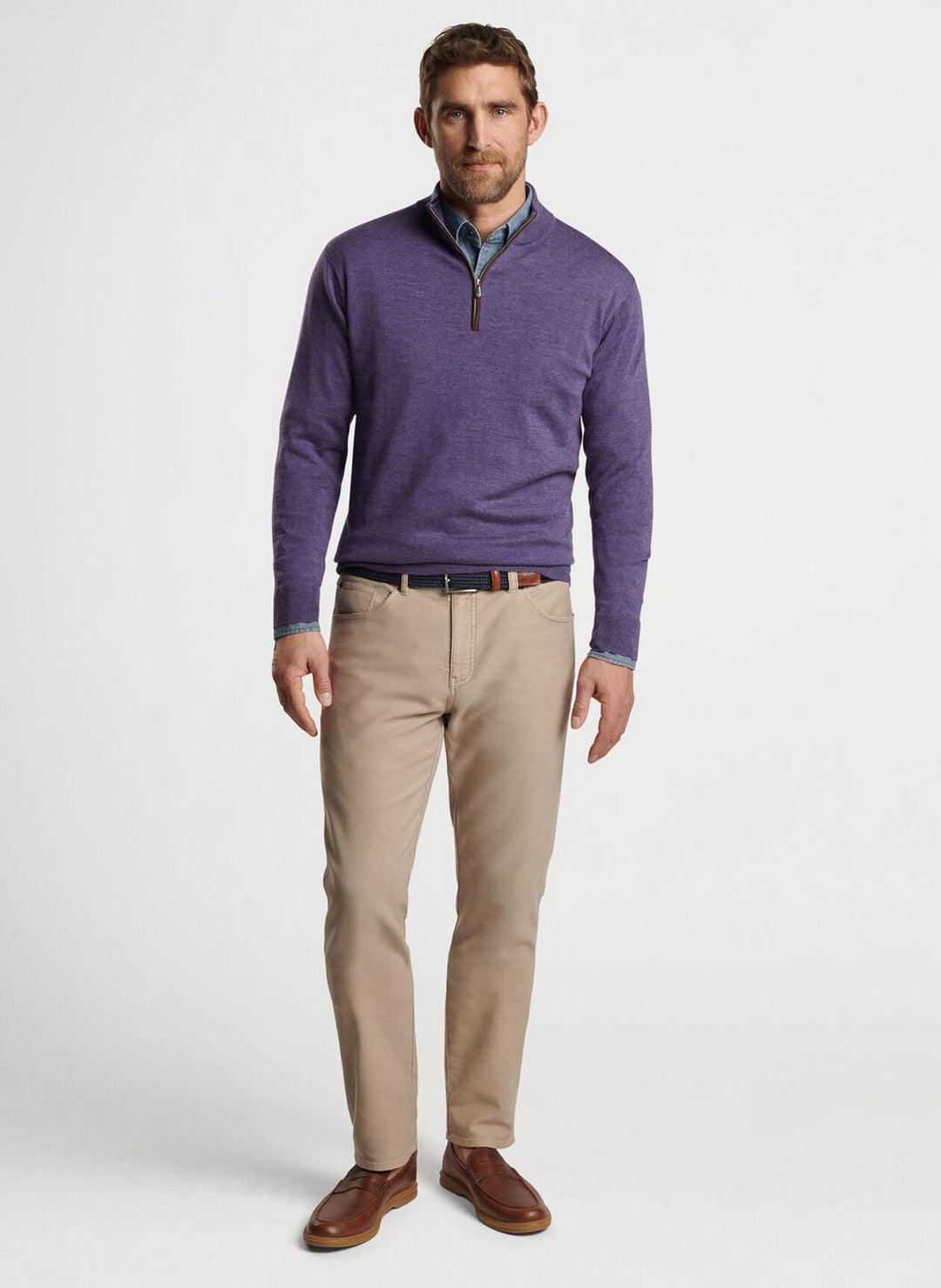 Peter Millar Mens Classic Fit Autumn Crest Suede Trim Quarter-Zip - MIDNIGHT PURPLE