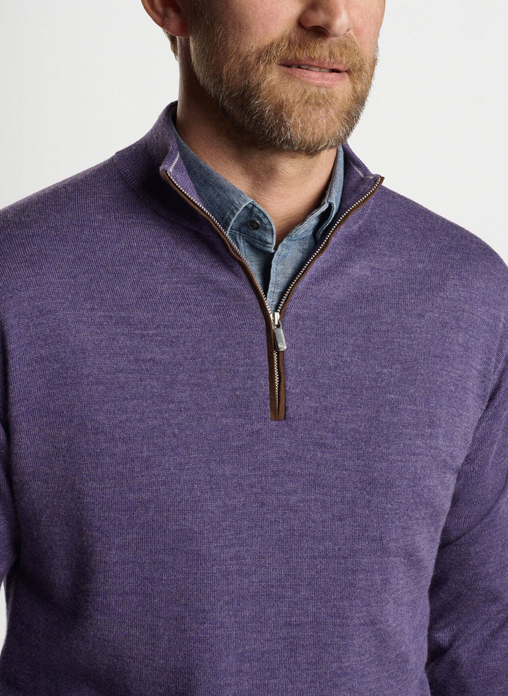 Peter Millar Mens Classic Fit Autumn Crest Suede Trim Quarter-Zip - MIDNIGHT PURPLE