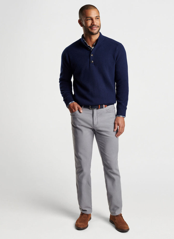 Peter Millar Mens Classic Fit Ruxton Rib Button Mock Sweater - NAVY