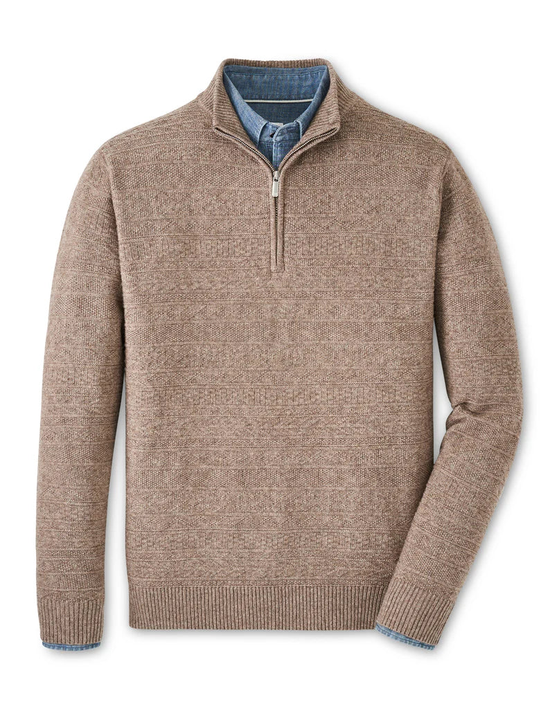 Peter Millar Mens Classic Fit Crescent Texture Quarter-Zip - DARK SAND