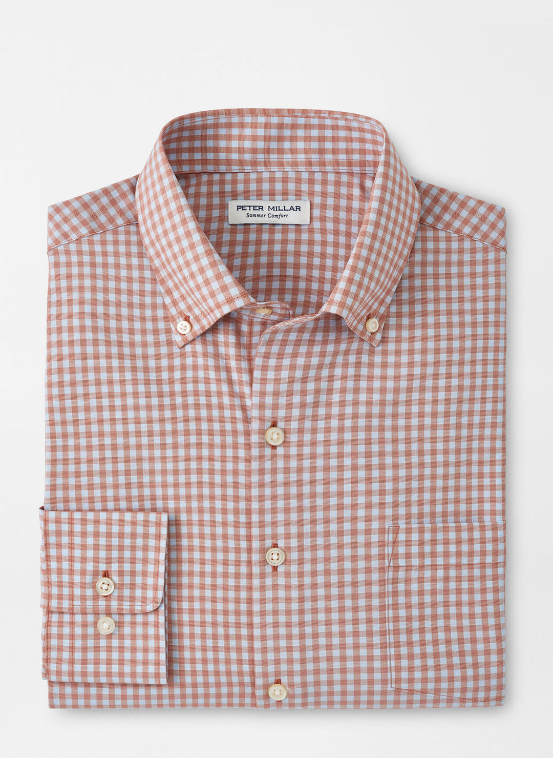 Peter Millar Mens Classic Fit Murray Performance Poplin Sport Shirt - BURNT ORANGE