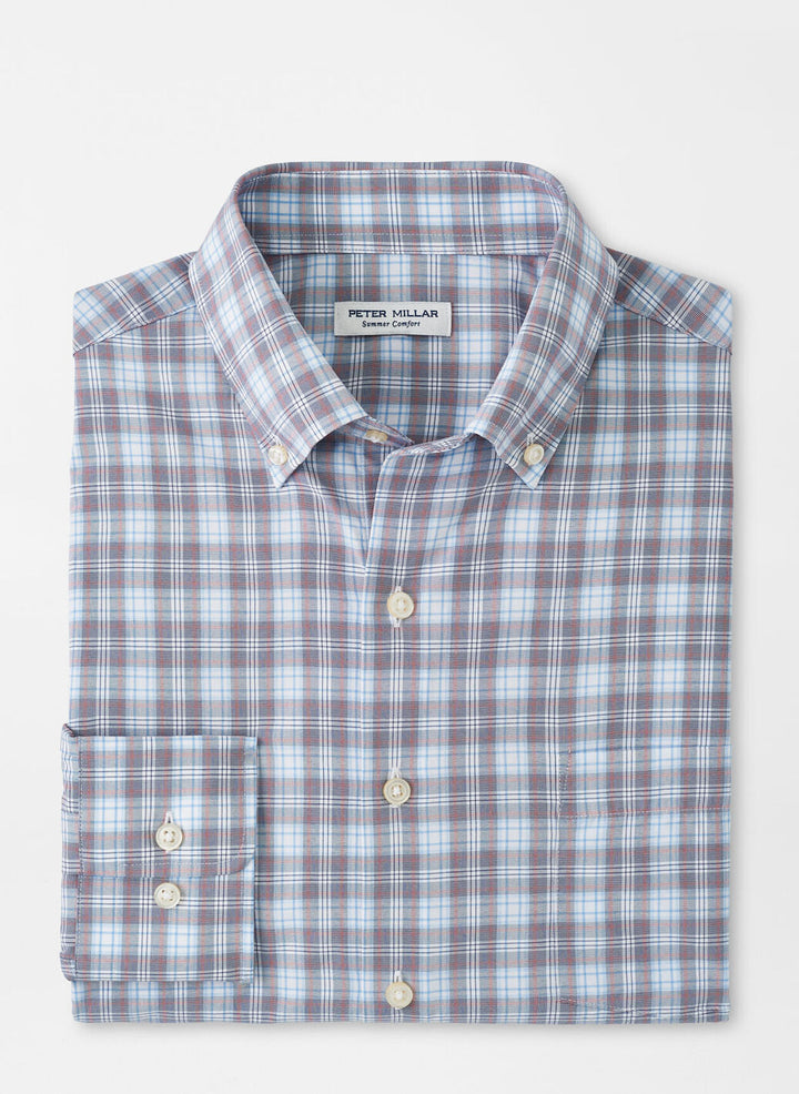 Peter Millar Mens Classic Fit Watson Performance Poplin Sport Shirt - GALAXY