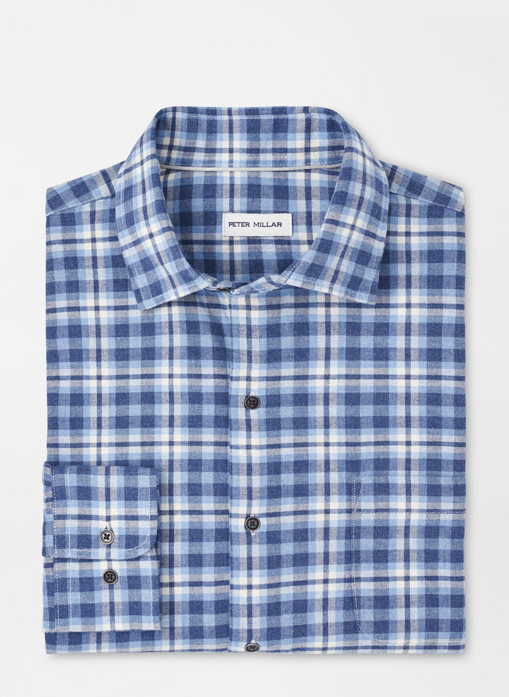 Peter Millar Mens Classic Fit Gander Cotton Sport Shirt - OCEAN BLUE