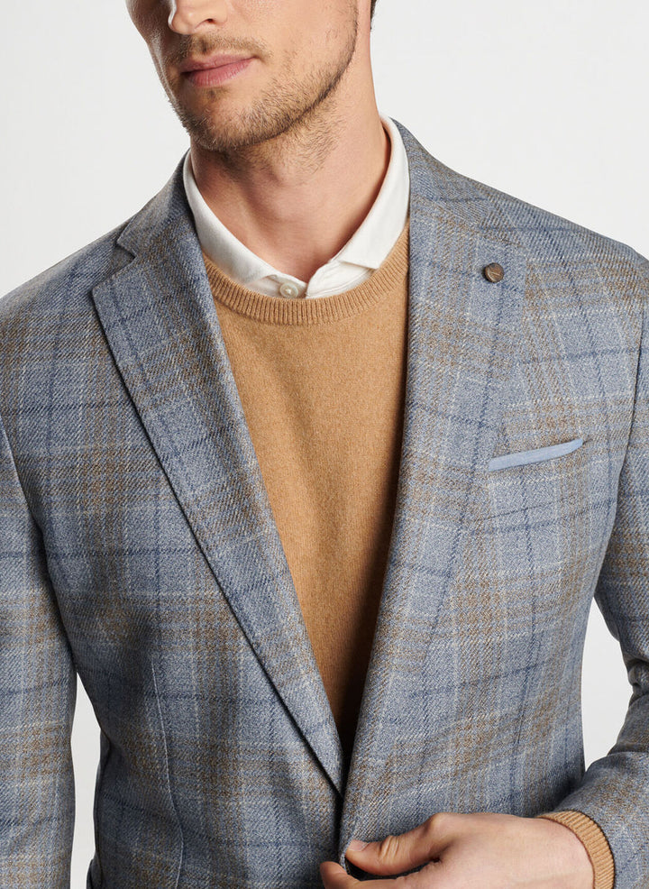 Peter Millar Mens Tailored Fit Callan Plaid Soft Jacket - BLUE PEARL