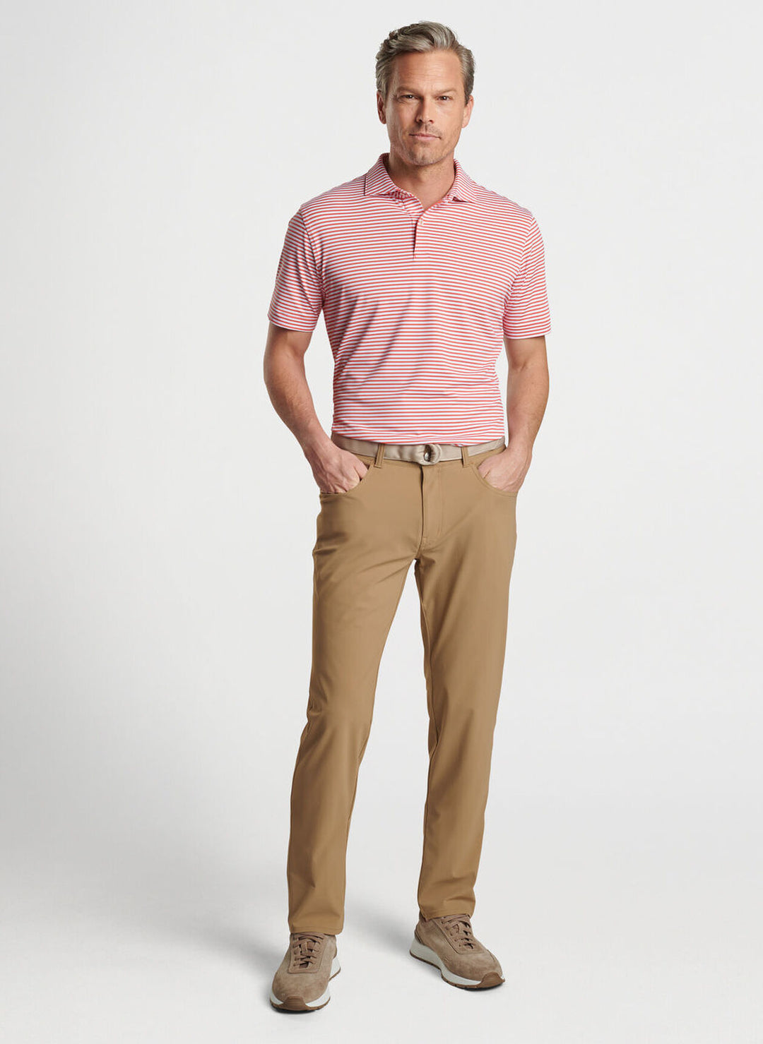 Peter Millar Mens Tailored Fit Sawyer Performance Jersey Polo - Edwin Spread Coll - SCARLET LILY