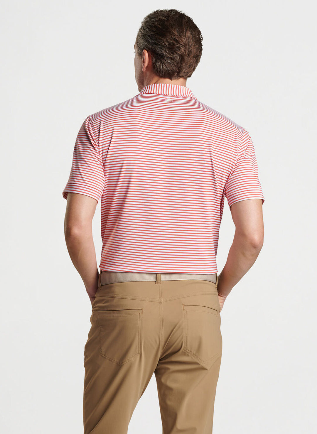 Peter Millar Mens Tailored Fit Sawyer Performance Jersey Polo - Edwin Spread Coll - SCARLET LILY