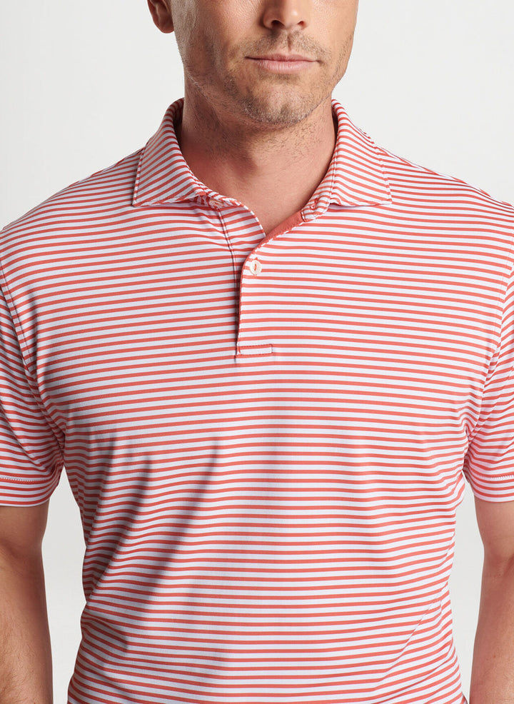 Peter Millar Mens Tailored Fit Sawyer Performance Jersey Polo - Edwin Spread Coll - SCARLET LILY