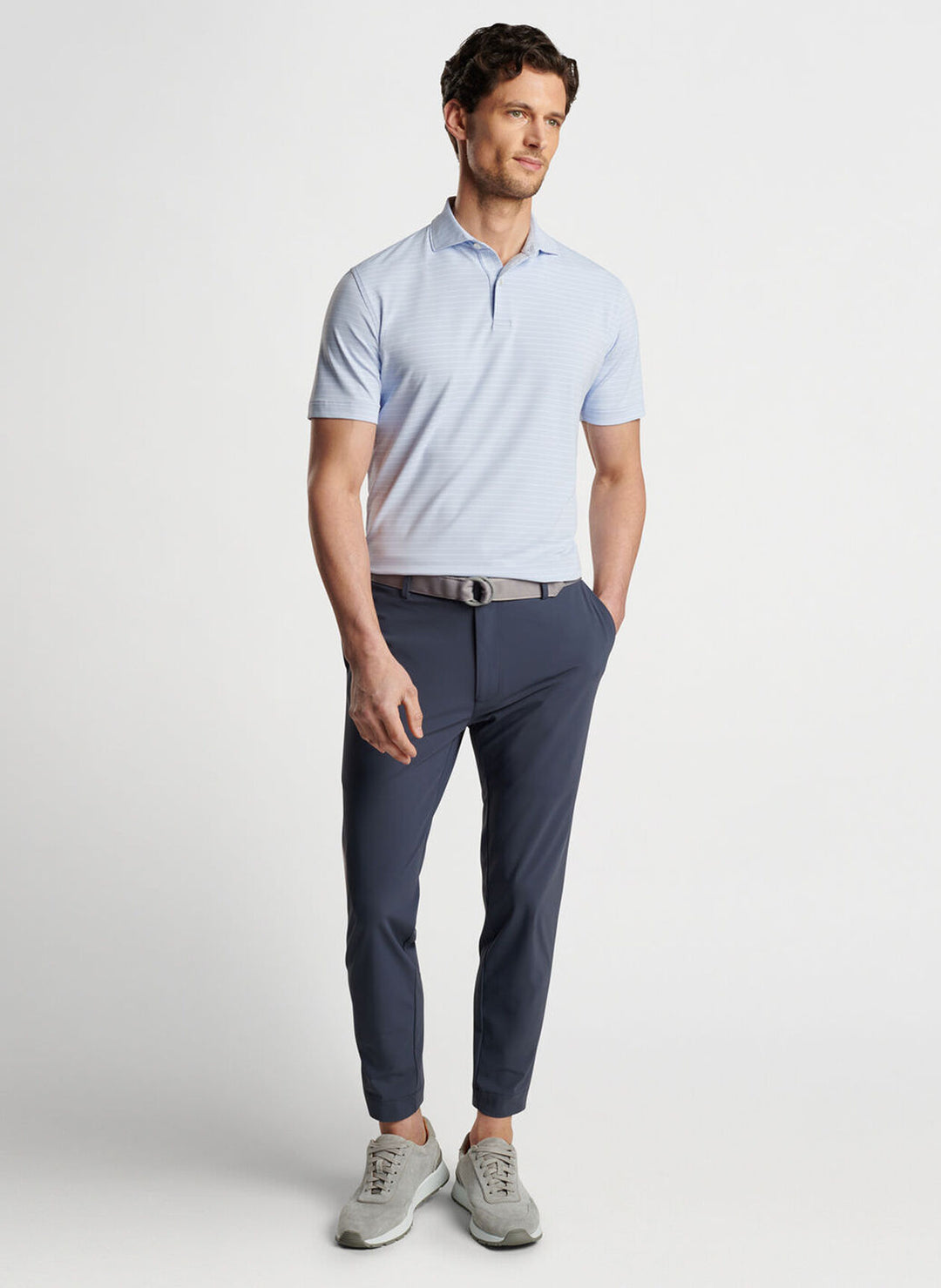 Peter Millar Mens Tailored Fit Duet Performance Jersey Polo - MOON MIST