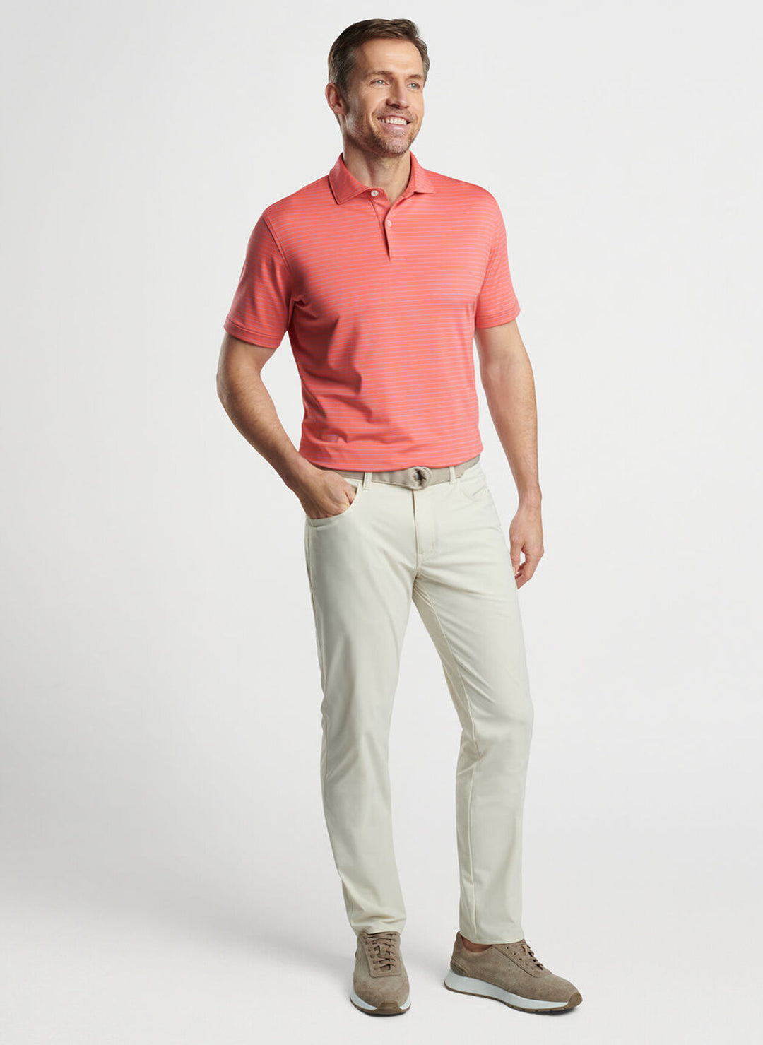 Peter Millar Mens Tailored Fit Duet Performance Jersey Polo - SCARLET LILY