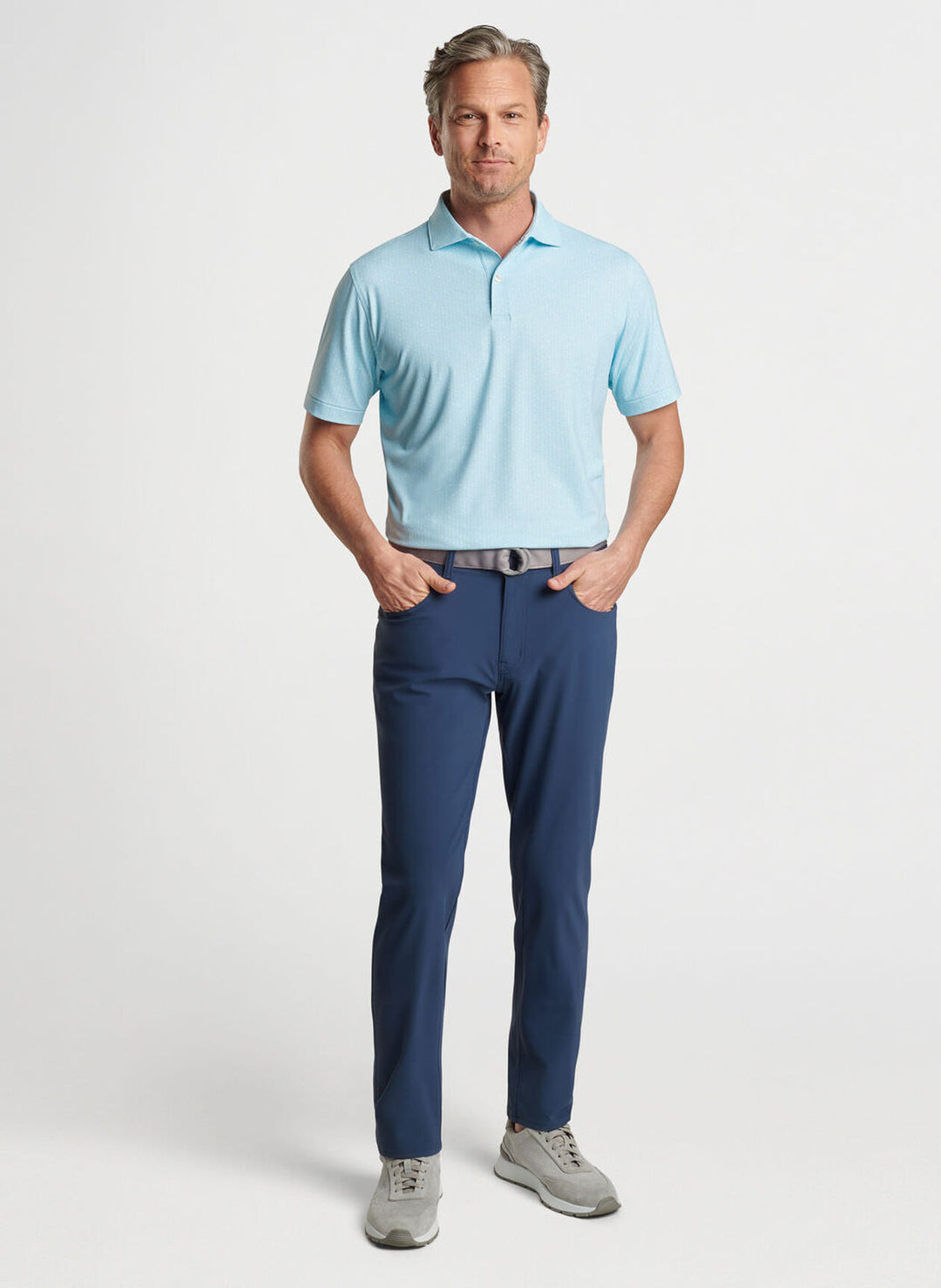 Peter Millar Mens Tailored Fit Harmon Geo Performance Jersey Polo - Edwin Spread - CAPRI BREEZE