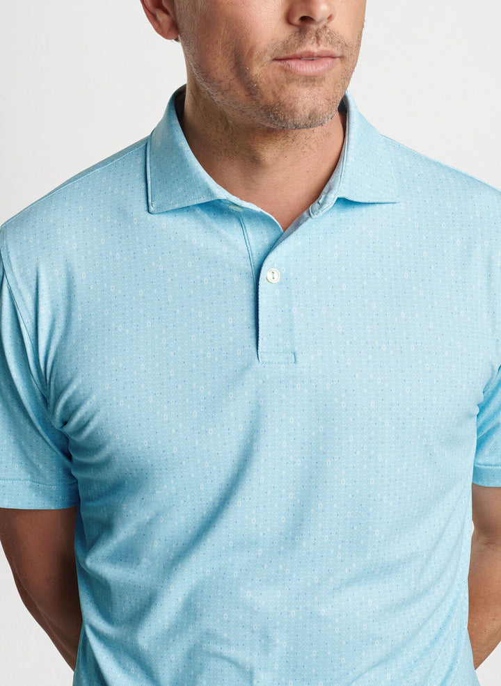 Peter Millar Mens Tailored Fit Harmon Geo Performance Jersey Polo - Edwin Spread - CAPRI BREEZE