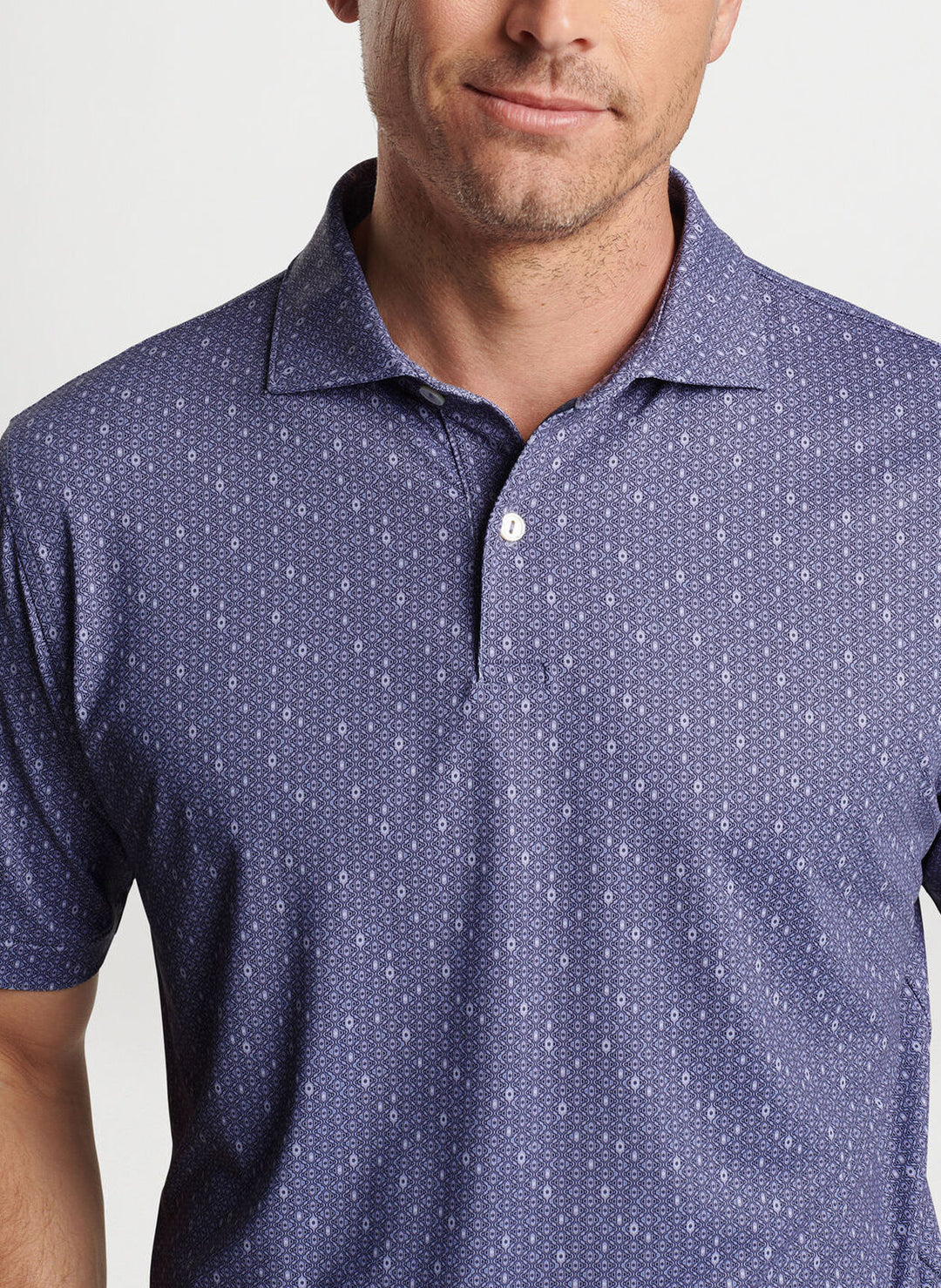 Peter Millar Mens Tailored Fit Harmon Geo Performance Jersey Polo - Edwin Spread - LAVENDER FOG