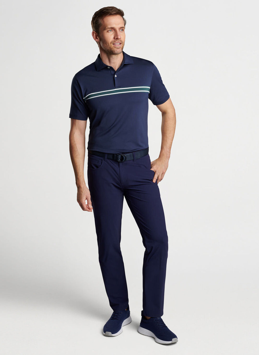 Peter Millar Mens Tailored Fit Vernon Performance Jersey Polo - Edwin Spread Coll - NAVY