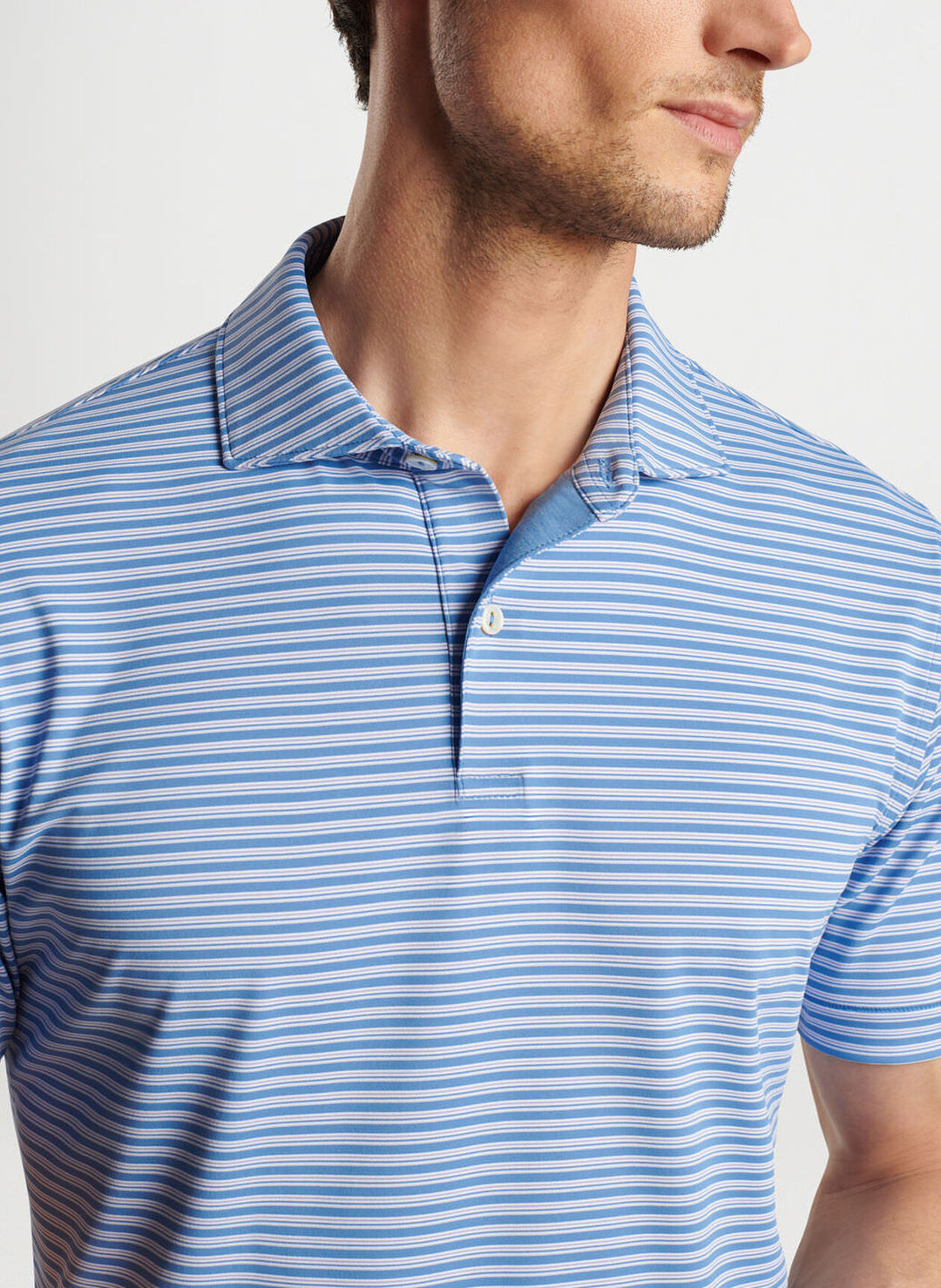 Peter Millar Mens Tailored Fit Bowen Performance Jersey Polo - BROOK BLUE